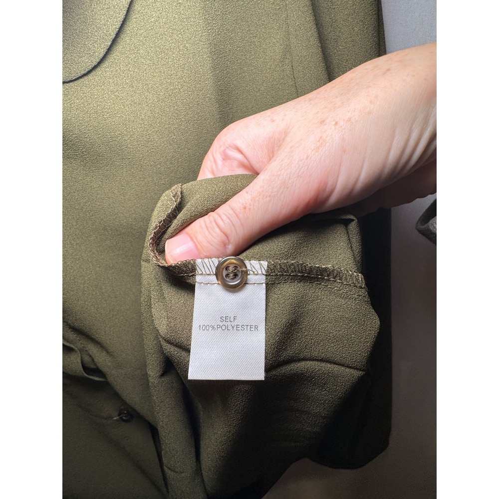 Tulip B Peter Pan Collar Blouse Womens M Olive Green Cream NWT Dark Academia - Picture 5 of 5